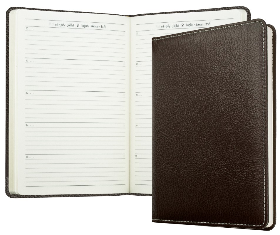 5 Jahreskalender (vergleichend) PREMIUM LEDER SOFT GRAIN dunkelbraun (genarbt)